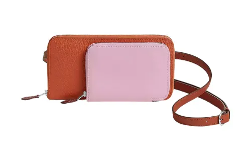 HERMES Nouveau To Go Epsom Calfskin With Swift Calfskin Wallet Women's Red Earth & Mallow Purple
