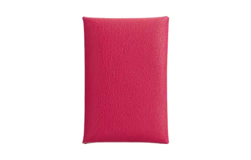 HERMES Calvi Chamkila Goat Skin Card Holder Women's Bright Pink