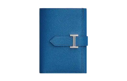 HERMES Bearn Silver Tone Buckle Epsom Calfskin Wallet Women's 7I Bleu De Minuit Midnight Blue