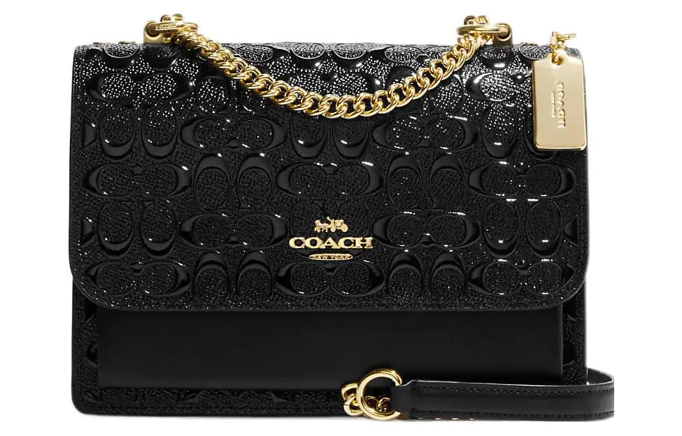 COACH Klare Patent Leather With Leather Messenger Bag, Shoulder Bag, Crossbody Bag Women's Black