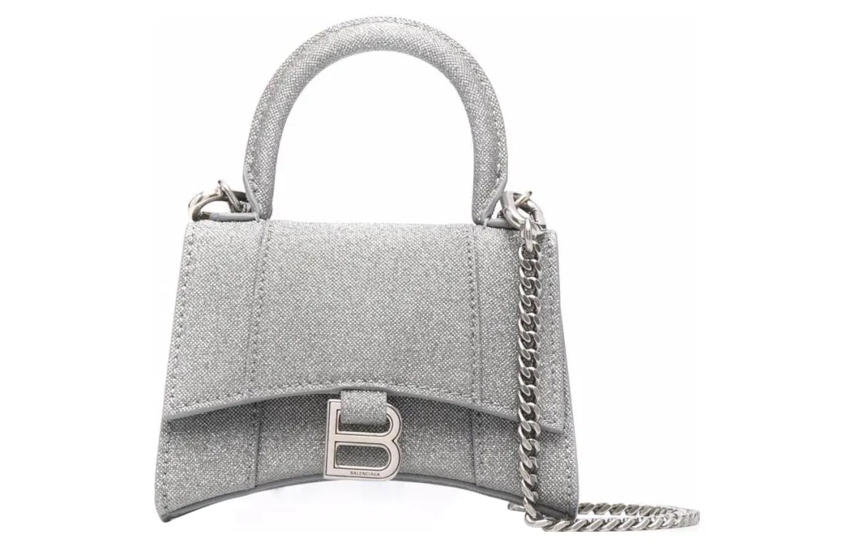 Balenciaga Hourglass Polyurethane Hourglass Bag, Shoulder Bag, Crossbody Bag, Handbag Mini Women's Silver