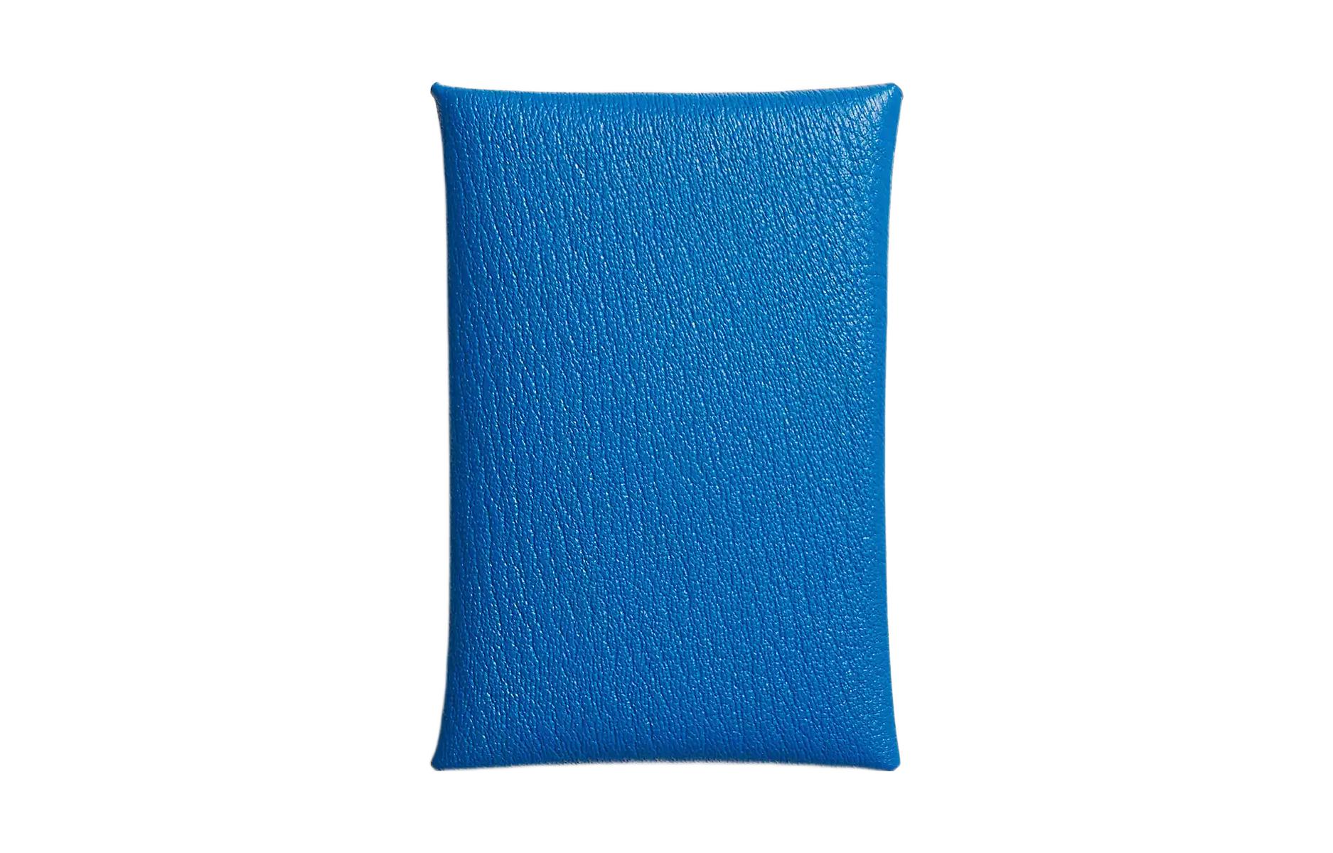 HERMES Calvi Mysore Goat Skin Card Holder Women's T7 Hydra Aqua Blue