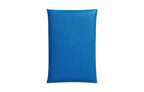 HERMES Calvi Mysore Goat Skin Card Holder Women's T7 Hydra Aqua Blue