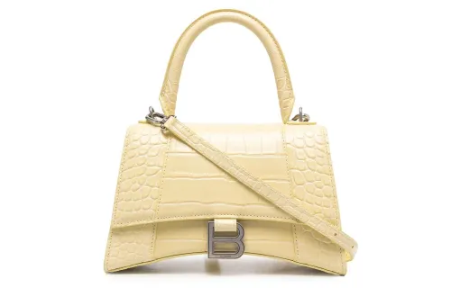 Balenciaga Hourglass Top Handle Bag Small Crocodile Embossed Yellow
