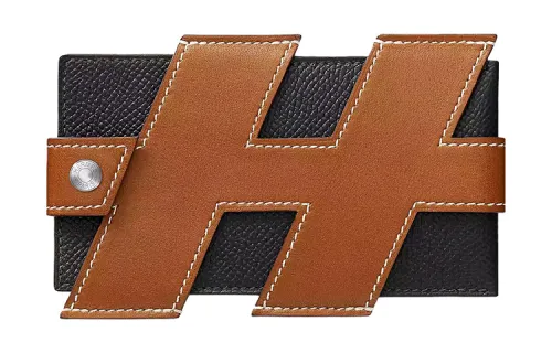 HERMES Barenia With Epsom Calfskin Card Holder Women's Light Tawny & Black
