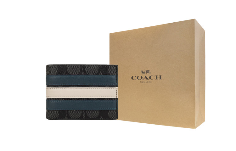 Мужской кошелек COACH Billfold Wallet 11 (черно-серый) — фото 3