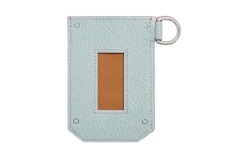 HERMES Colormatic Butler Calfskin With Mysore Goat Skin Card Holder Women's Light Tea Brown & Mist Blue