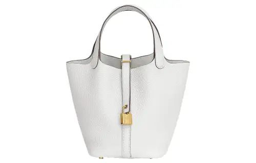 HERMES Picotin Lock Clemence Bullock Leather Basket Bag, Bucket Bag, Handbag 18 Women's 0U New White