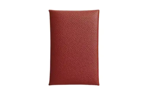 HERMES Calvi Epsom Calfskin Card Holder Women's Venice Dark Red