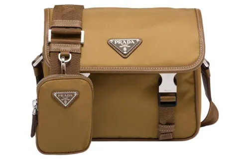 PRADA Fabric With Leather Combo Bag, Crossbody Bag, Shoulder Bag Men's Khaki