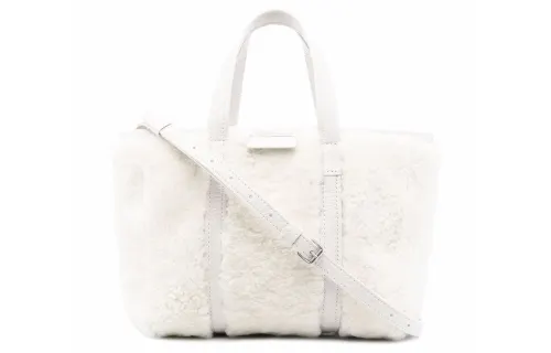 Balenciaga Barbes Sheepskin Shearling Crossbody Handbag Small Women's White