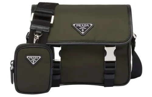 PRADA Recycled Nylon With Saffiano Leather Combo Bag, Crossbody Bag, Shoulder Bag Men's Moss Green