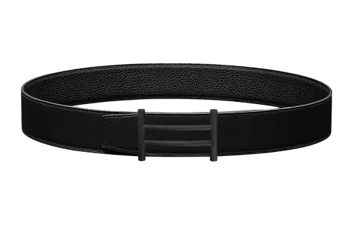 HERMES Metal Calfskin Leather Belts Men's Width 3.8cm
