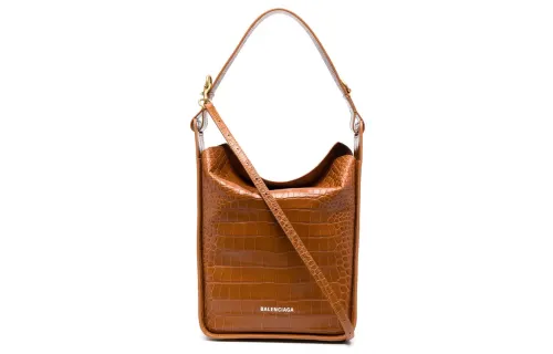 Balenciaga Tool 2.0 Crocodile Embossed Calfskin Crossbody Handbag Small Women's Brown