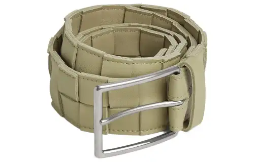 Bottega Veneta Cow Leather Belts Men's Gray Green Width 4cm