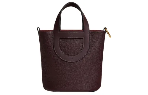 HERMES In The Loop Taurillon Clemence Bullhide With Swift Leather Basket Bag, Bucket Bag, Handbag 18 Women's Saddle Red