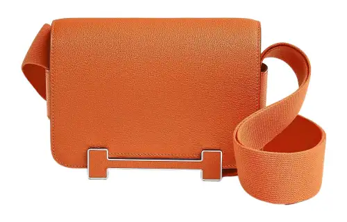 HERMES Geta Silver Tone Buckle Goatskin Shoulder Bag, Crossbody Bag Women's Orange