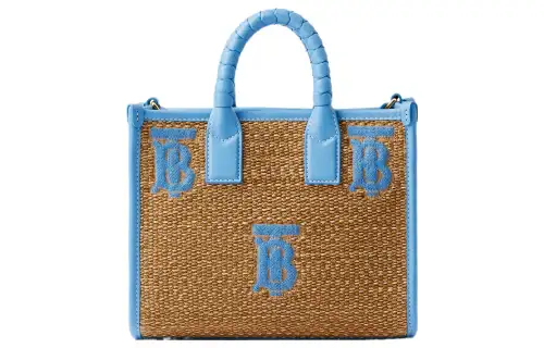 Burberry Mini Freya Tote Natural/Cool Cornflower Blue