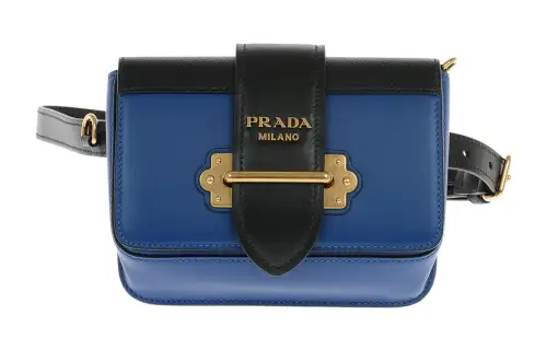 PRADA Cahier Calfskin One Shoulder Crossbody Fanny Pack Women's Blue