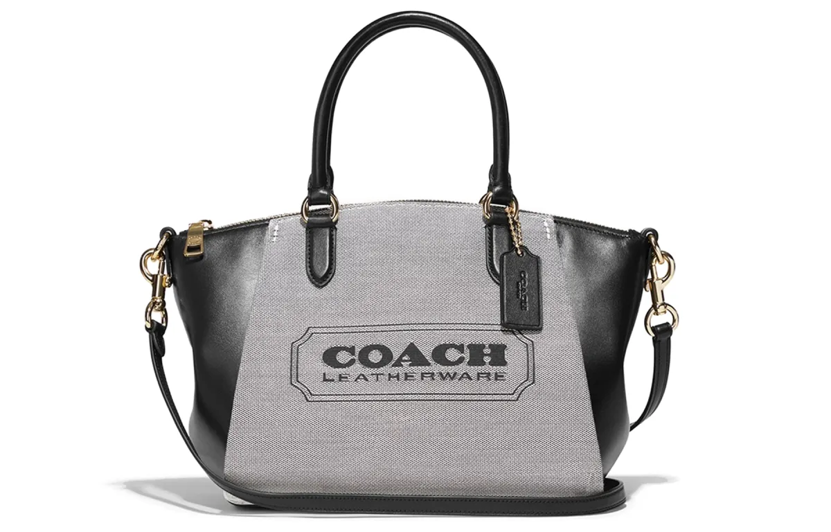 COACH Elise Fabric With Calfskin One Shoulder Handbag, Crossbody Bag, Briefcase Medium Women's Gray