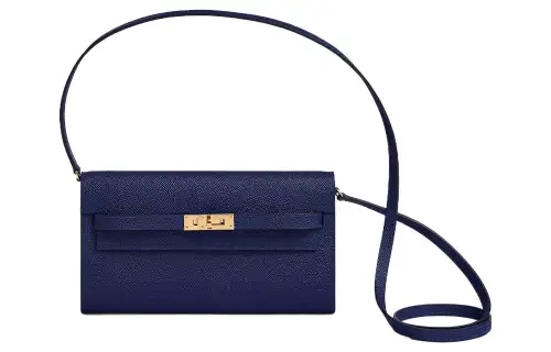 HERMES Kelly To Go Gold tone Lock Epsom Leather Crossbody Wallet Regular Women's 73 Bleu Saphir Sapphire Blue