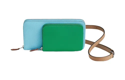 HERMES Nouveau To Go Epsom Calfskin With Swift Calfskin Wallet Women's Sky Blue & Mint Green