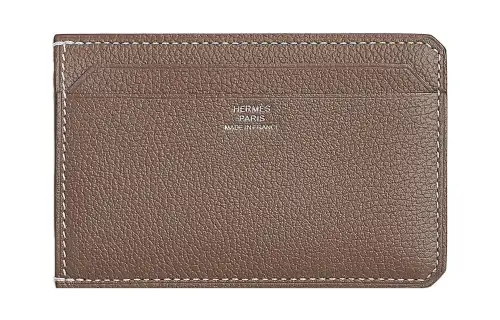 HERMES Evercolor Calfskin Card Holder Women's 18 Etoupe Elephant Gray