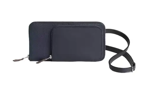 HERMES Nouveau To Go Epsom Calfskin With Swift Calfskin Wallet Women's Indigo & Orange & Yellow