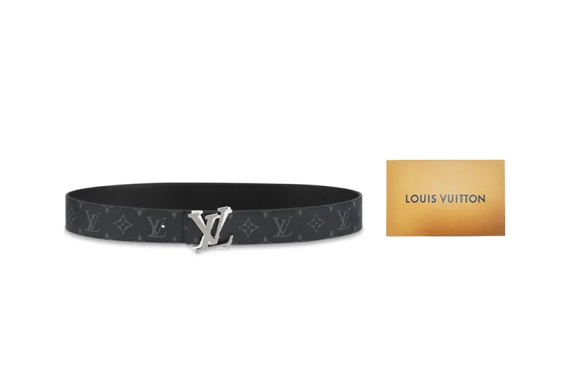 LOUIS VUITTON Shake Cow Leather Canvas Leather Belts Men's Black/Gray Width 4cm