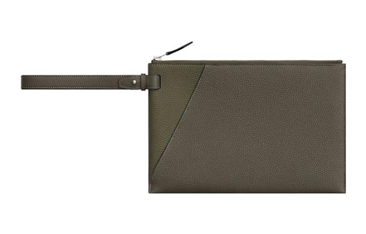 HERMES Cabavertige Togo Calfskin Clutch Men's Forest Green