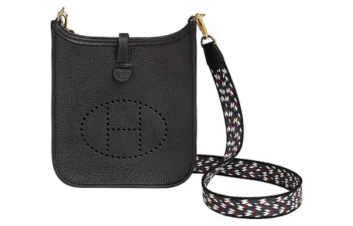 HERMES Evelyne Clemence Bullock Leather Crossbody Bag, Shoulder Bag 16 Women's Navy Blue & Black & White