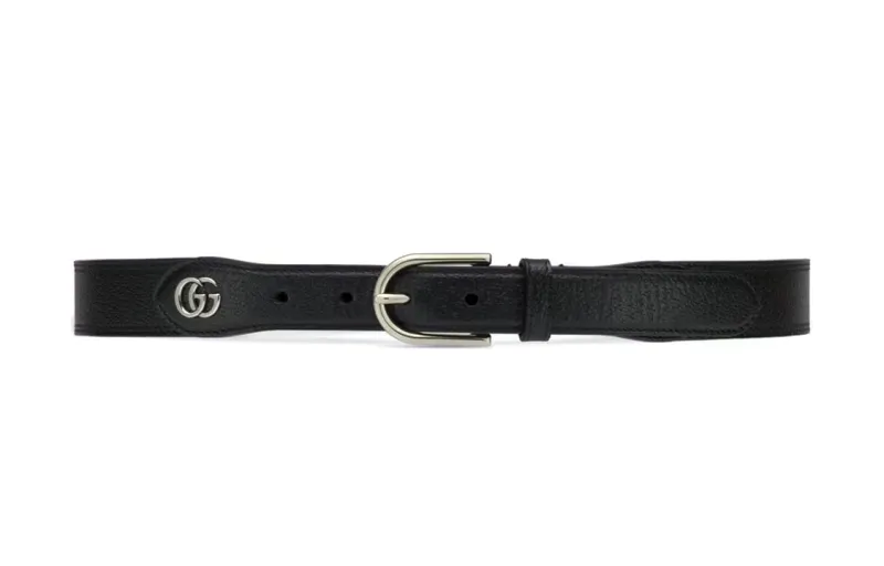 GUCCI GG Leather Belts Men's Black Width 3cm