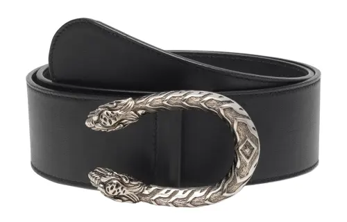 GUCCI Cow Leather Belts Unisex Black Width 3.5cm