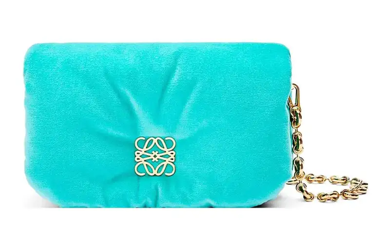 LOEWE Velvet Fabric Crossbody Bag, Shoulder Bag Women's Caribbean Blue