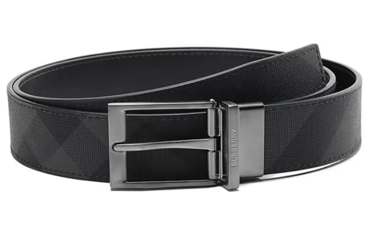 Burberry Fabric Leather Belts Men's Black/Charcoal Gray Width 3.5cm