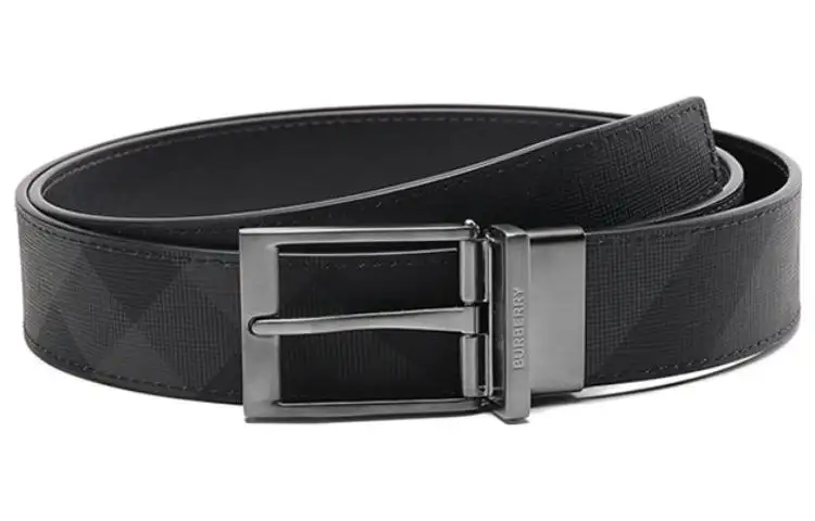 Burberry Thermoplastic Polyurethane Cow Leather Belts Men's Black/Charcoal Gray Width 3.5cm
