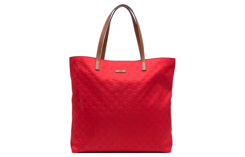 GUCCI Leather Tote Bag, Shopping Bag, Handbag Large Women's Red