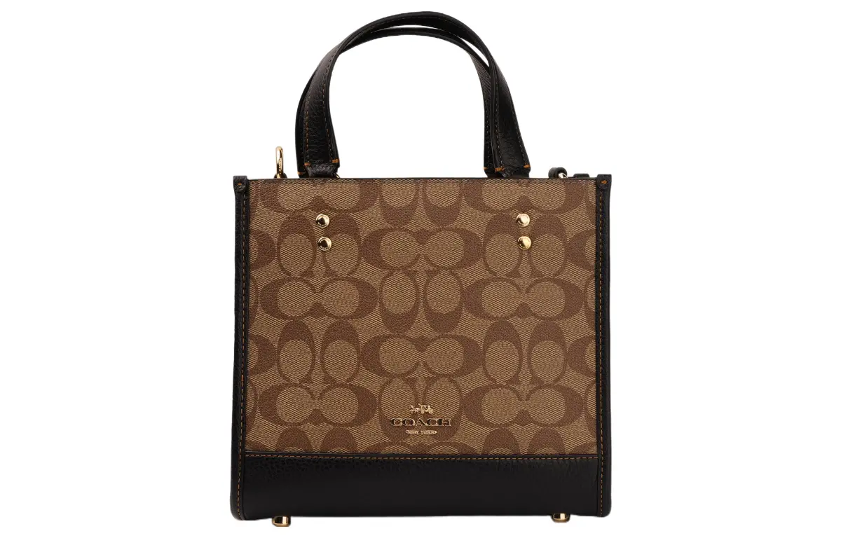 COACH Dempsey Coated Canvas With Leather Tote Bag, Shopping Bag, Shoulder Bag, Crossbody Bag, Handbag Small Women's