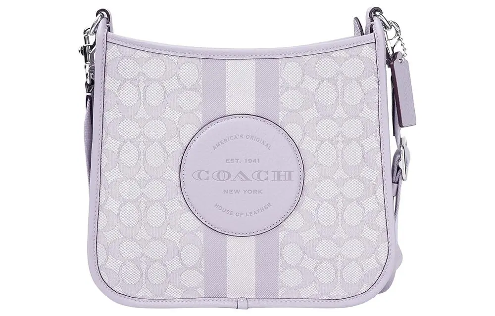 COACH Dempsey Jacquard Fabric With Cow Leather Shoulder Bag, Crossbody Bag Medium Women's Lilac Purple
