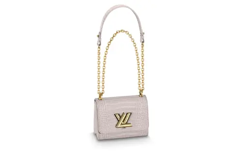 LOUIS VUITTON Twist Crocodile Leather Shoulder Bag, Crossbody Bag Small Women's Beige