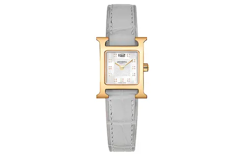 HERMES Wrist Watches Quartz Movement Genuine Leather Strap Silver Dial Women's Watch 30m Water Resistant