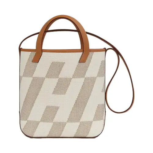 HERMES Cabas Fabric With Cow Leather One Shoulder Handbag Women's Ecru Naturel/Gold Light Umber/Earth Yellow/Brown