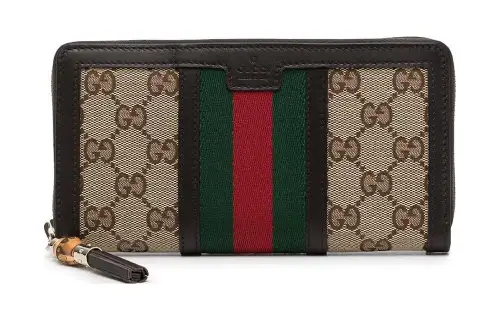 GUCCI Ophidia Canvas With Leather Card Holder, Wallet Unisex Brown