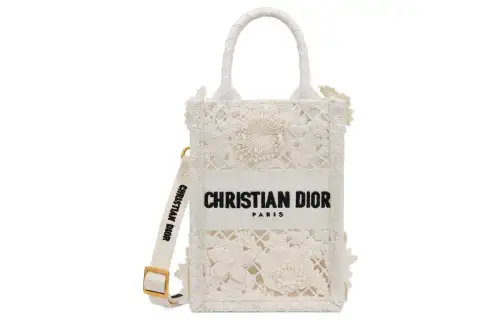 DIOR Embroidery Tote Bag, Shopping Bag, Cell Phone Pouch, Shoulder Bag, Crossbody Bag, Handbag Mini Women's White