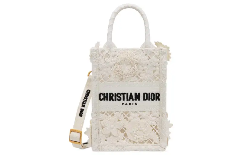 DIOR Embroidery Tote Bag, Shopping Bag, Cell Phone Pouch, Shoulder Bag, Crossbody Bag, Handbag Mini Women's White