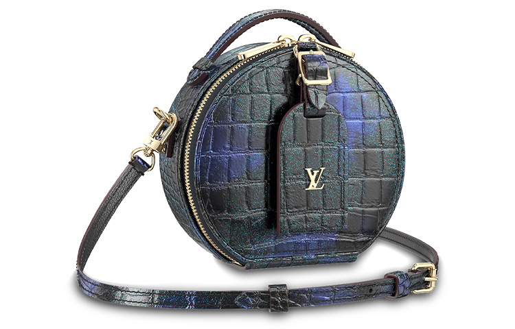 LOUIS VUITTON Petite Boite Chapeau Crocodile Leather Hard Round Crossbody Shoulder Handbag Mini Women's Black/Blue