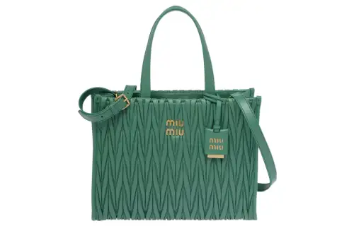 MIU MIU Matelassé Sheepskin Tote Bag, Shopping Bag, Shoulder Bag, Crossbody Bag, Handbag Women's Salvia Roots Green