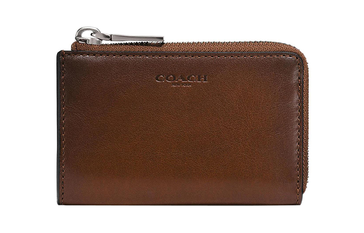 COACH Coach key case 11 solid color letter logo quilted calfskin clutch key bag women's brown