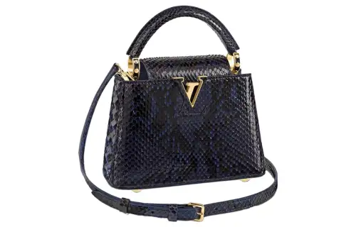 LOUIS VUITTON Capucines Python Skin Leather Kapsyn Shoulder Bag, Crossbody Bag, Handbag Mini Women's Dark Blue