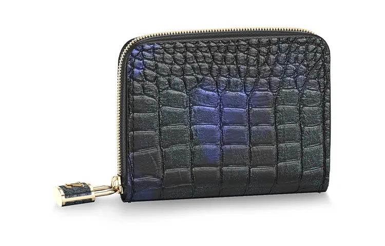 LOUIS VUITTON Zippy Crocodile Leather Coin Purse Women's Black